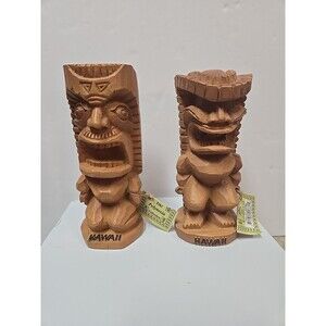 Vintage Pair Tiki Sculptures Hawaiian Tiki Polynesia Collection NWT Luck Wisdom
